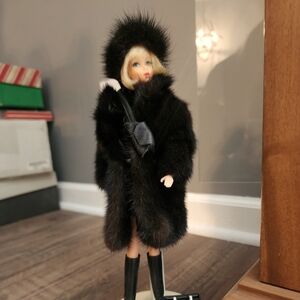 Vintage Barbie Lara's Fur Genuine Mink BLACK Coat w/Doll